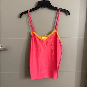 Women's Pink and Yellow Lace Trim Cami Top
